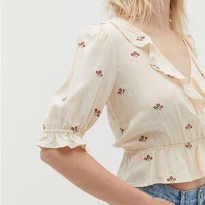 Urban Outfitters Embroidered Surplice Peplum Blouse